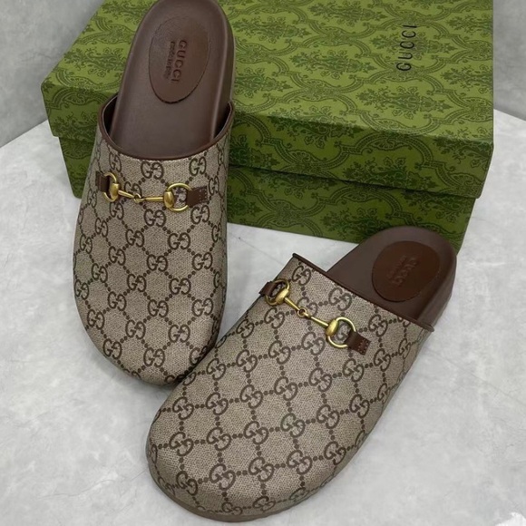 Gucci Beige and Brown GG Canvas Clogs - Picture 1 of 5